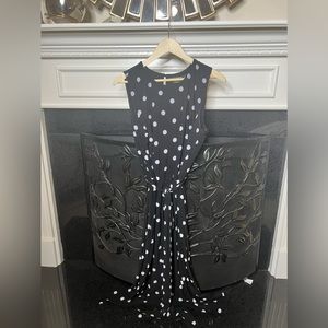 Ralph Lauren Classic Polka Dot A Line Midi Dress in Wrinkle Free Stretch